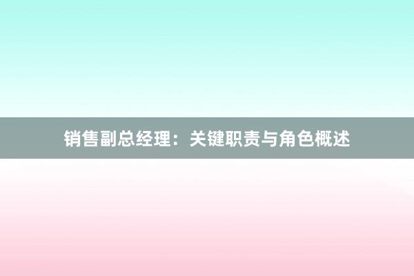 销售副总经理：关键职责与角色概述